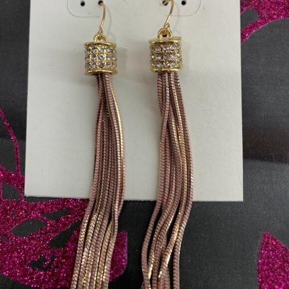 Urban Soul Crystal Barrel Long Fringe Earrings - Picture 2 of 3